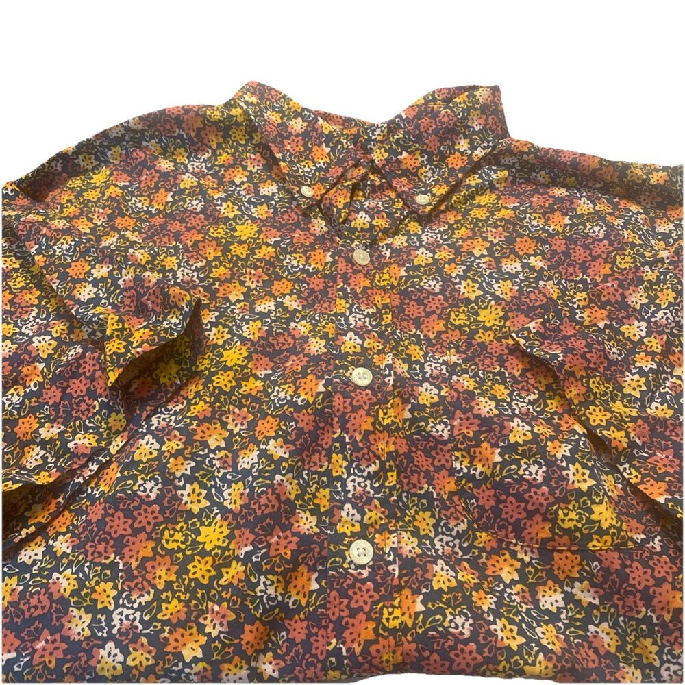 LANDS END  Floral Print Cotton Short Sleeve Button Up Shirt Large